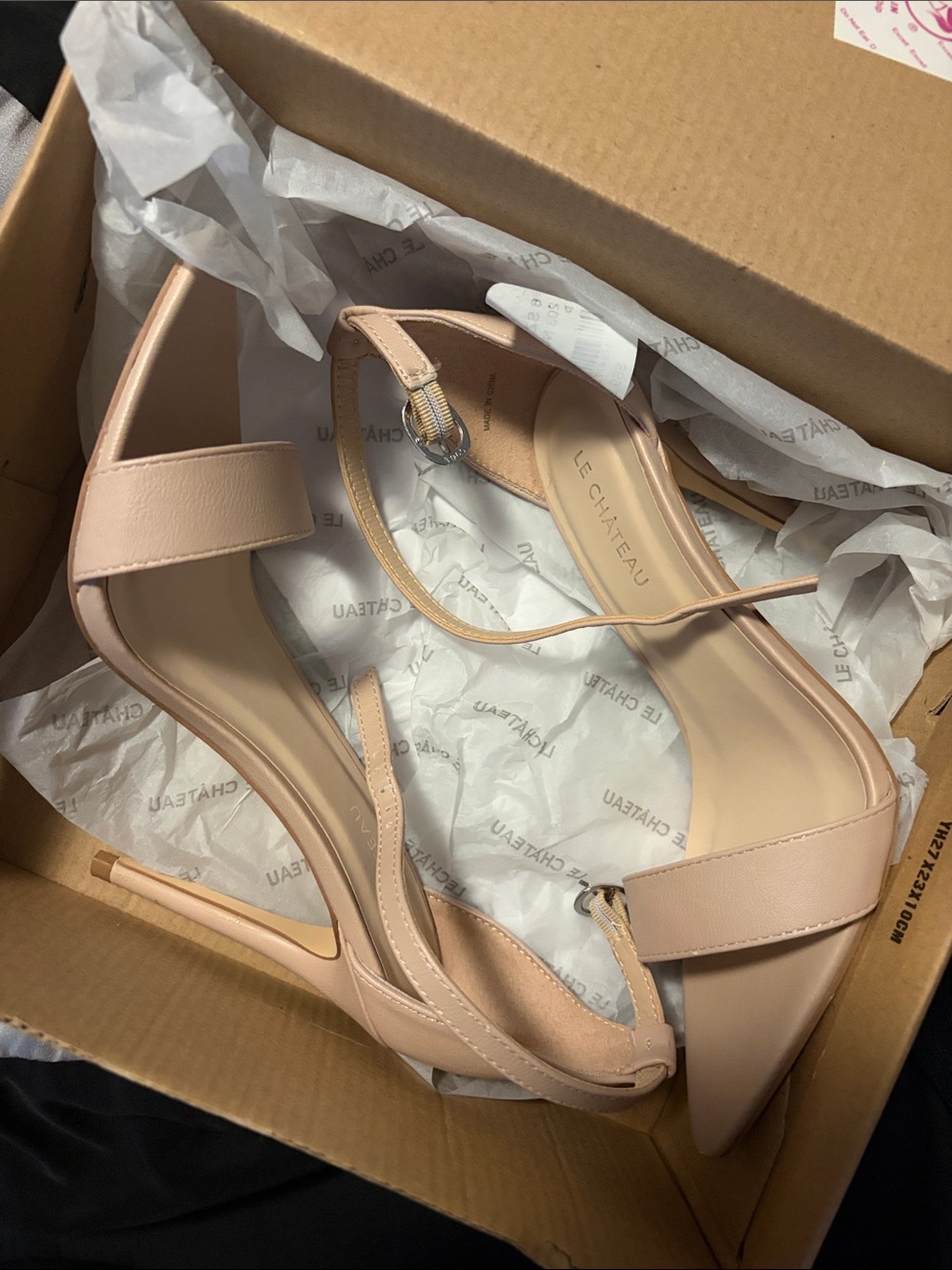 le chateau Blush Nude Pointed Toe Ankle Strap Stiletto Heels